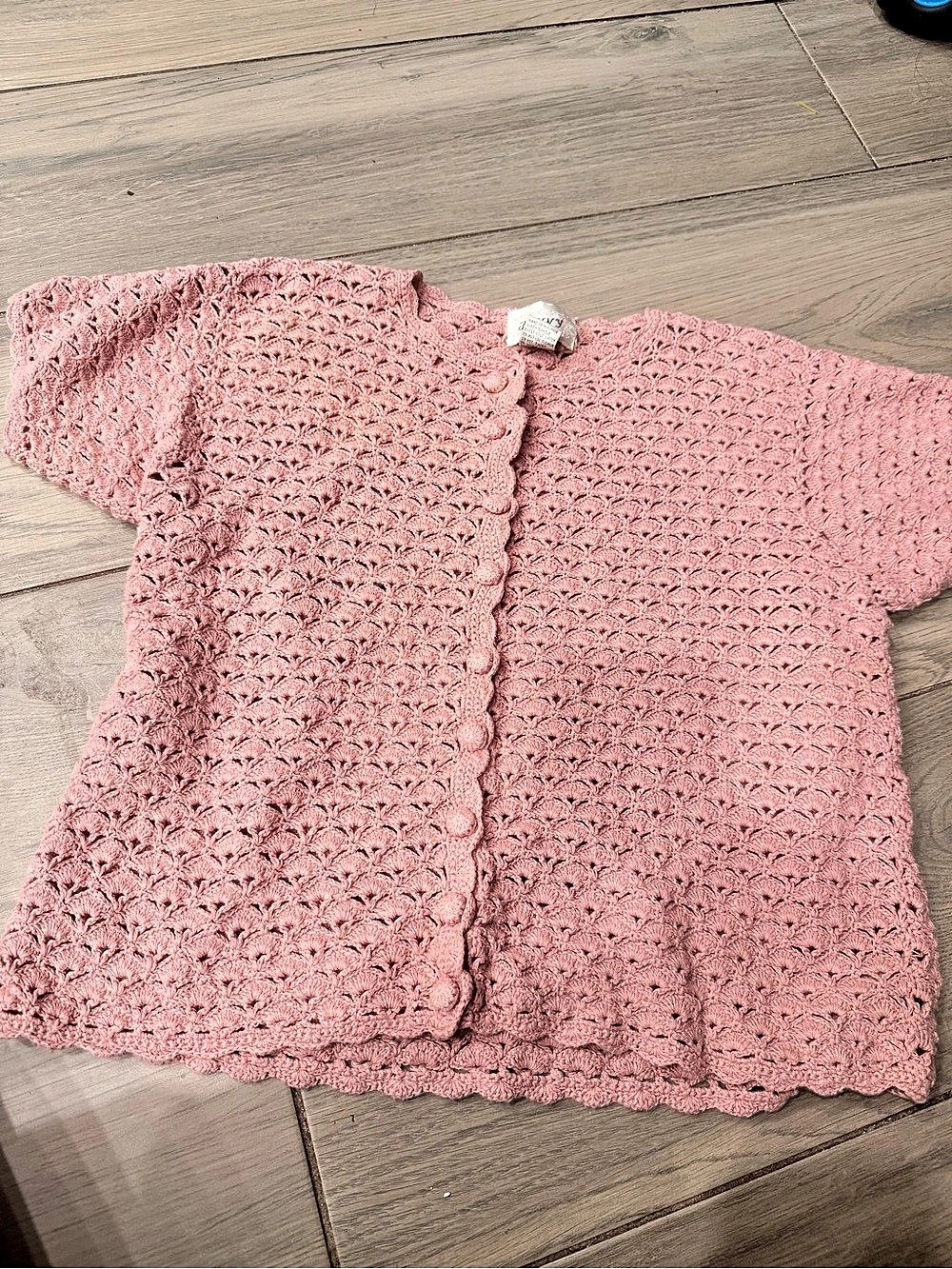 100% cotton womens crotchet vintage cardigan short sleeve pink coquette